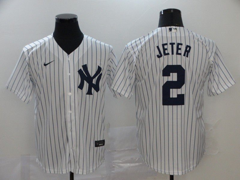 Men New York Yankees #2 Jeter White stripes Nike Game MLB Jerseys->new york yankees->MLB Jersey
